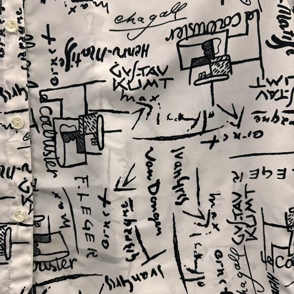 Vintage Maygene Women's Large Blouse Scribbled Note‎ Design Roll Up Cuffs - Picture 5 of 10